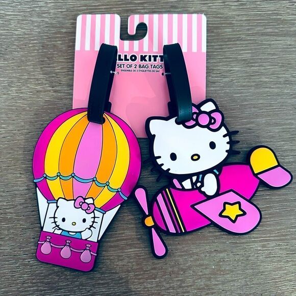 Hello Kitty Sanrio Pink Airplane Hot Air Balloon Travel Luggage ID Tags - Picture 1 of 2
